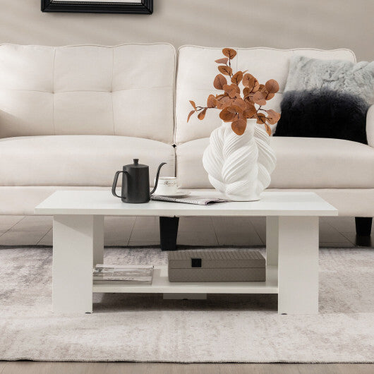 Large 36 Inch 2-Tier Wooden Modern Coffee Table with Storage Shelf-White - Color: White LuxuryLifeWay Online Store