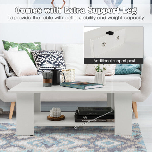 Large 36 Inch 2-Tier Wooden Modern Coffee Table with Storage Shelf-White - Color: White LuxuryLifeWay Online Store