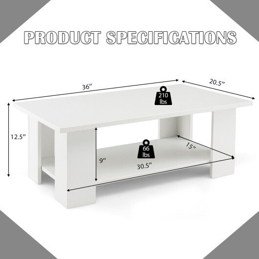 Large 36 Inch 2-Tier Wooden Modern Coffee Table with Storage Shelf-White - Color: White LuxuryLifeWay Online Store