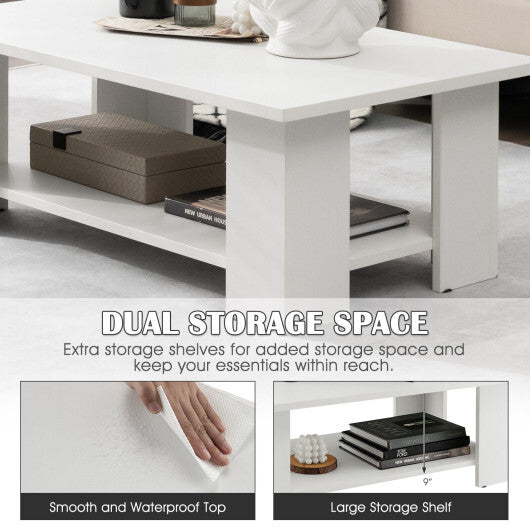 Large 36 Inch 2-Tier Wooden Modern Coffee Table with Storage Shelf-White - Color: White LuxuryLifeWay Online Store