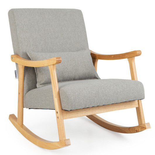 Upholstered Rocking Chair with Pillow and Rubber Wood Frame-Gray LuxuryLifeWay Online Store