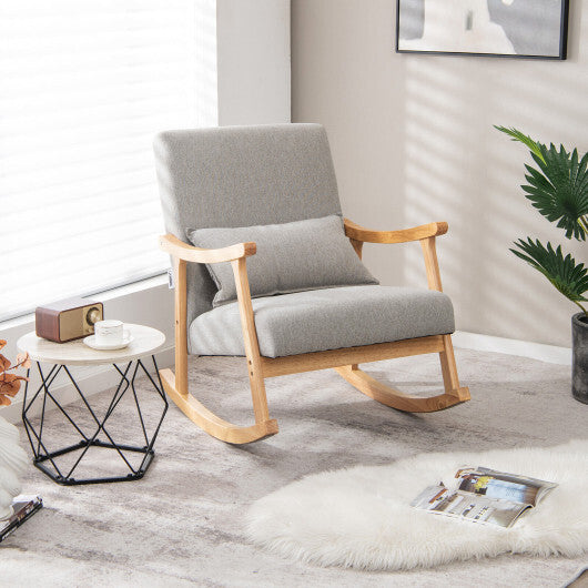 Upholstered Rocking Chair with Pillow and Rubber Wood Frame-Gray LuxuryLifeWay Online Store