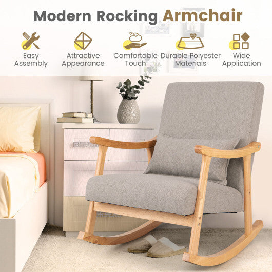 Upholstered Rocking Chair with Pillow and Rubber Wood Frame-Gray LuxuryLifeWay Online Store