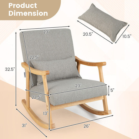 Upholstered Rocking Chair with Pillow and Rubber Wood Frame-Gray LuxuryLifeWay Online Store