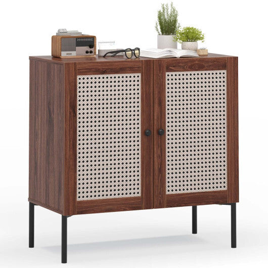 Kitchen Sideboard with 2 Rattan Doors and Adjustable Shelf-Walnut LuxuryLifeWay Online Store