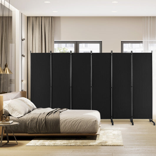 6 Panel 5.7 Feet Tall Rolling Room Divider on Wheels-Black LuxuryLifeWay Online Store