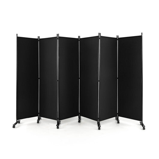 6 Panel 5.7 Feet Tall Rolling Room Divider on Wheels-Black LuxuryLifeWay Online Store