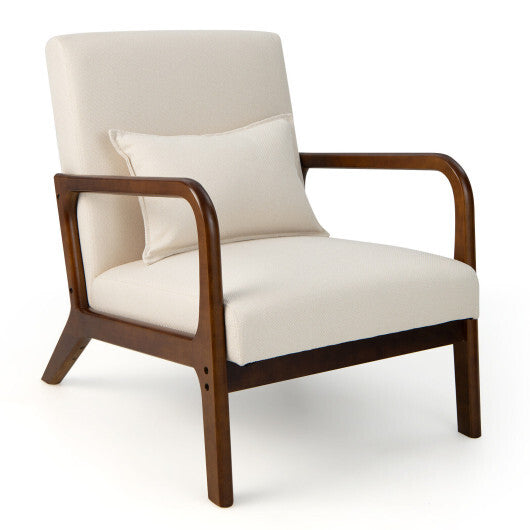 Modern Accent Chair with Rubber Wood Frame and Lumbar Pillow-Beige LuxuryLifeWay Online Store