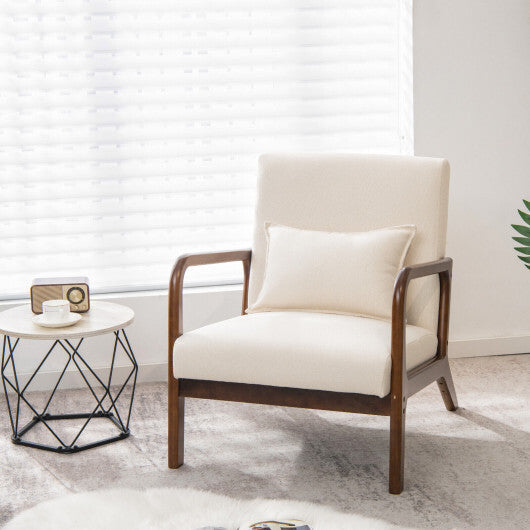 Modern Accent Chair with Rubber Wood Frame and Lumbar Pillow-Beige LuxuryLifeWay Online Store