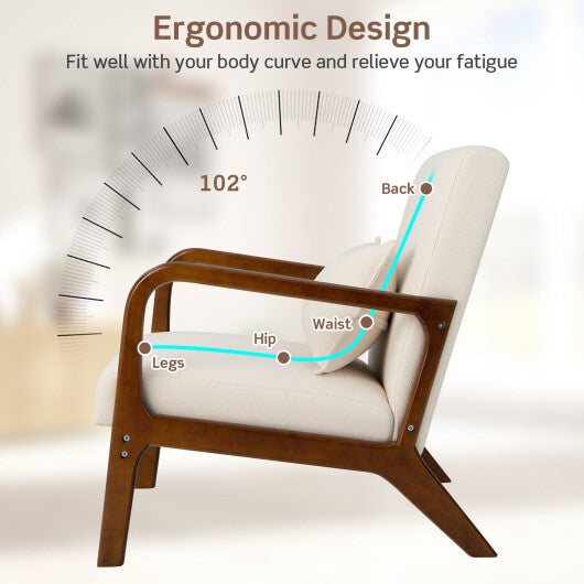 Modern Accent Chair with Rubber Wood Frame and Lumbar Pillow-Beige LuxuryLifeWay Online Store