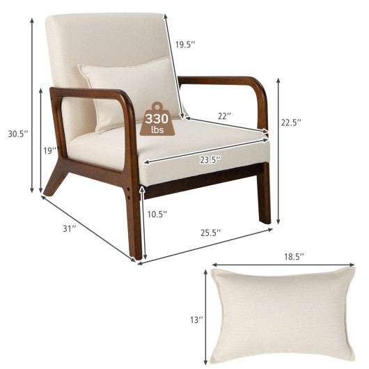 Modern Accent Chair with Rubber Wood Frame and Lumbar Pillow-Beige LuxuryLifeWay Online Store
