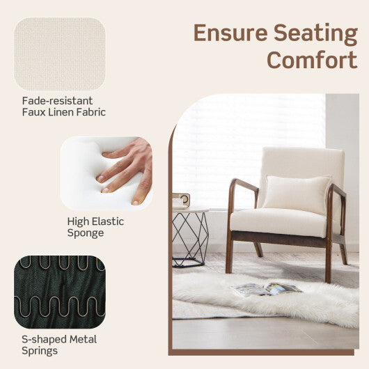 Modern Accent Chair with Rubber Wood Frame and Lumbar Pillow-Beige LuxuryLifeWay Online Store