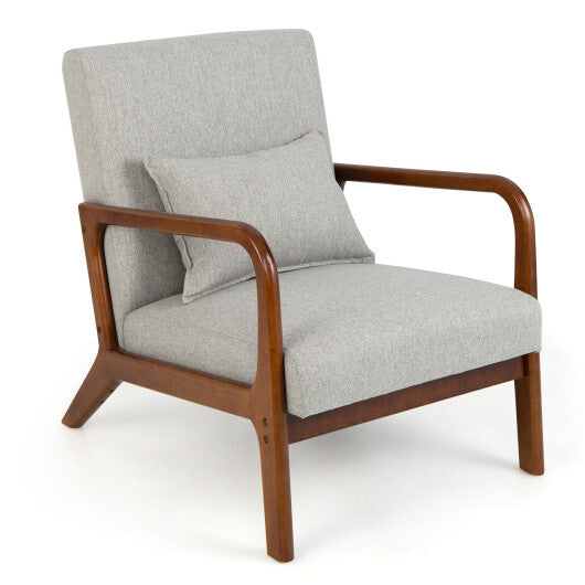 Modern Accent Chair with Rubber Wood Frame and Lumbar Pillow-Beige LuxuryLifeWay Online Store