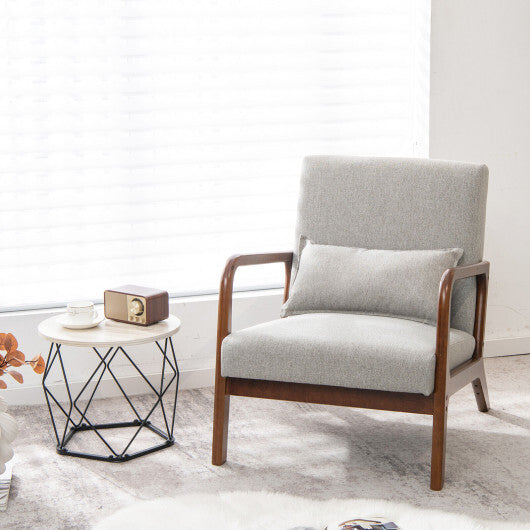 Modern Accent Chair with Rubber Wood Frame and Lumbar Pillow-Beige LuxuryLifeWay Online Store