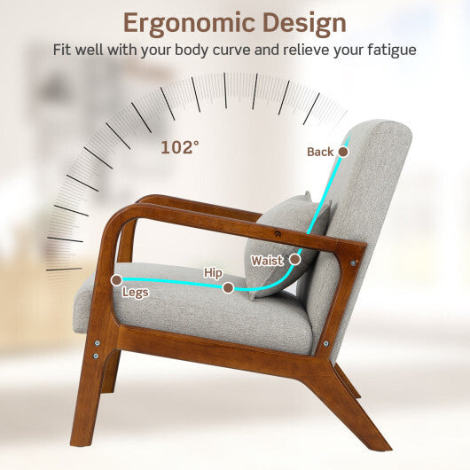 Modern Accent Chair with Rubber Wood Frame and Lumbar Pillow-Beige LuxuryLifeWay Online Store
