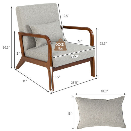 Modern Accent Chair with Rubber Wood Frame and Lumbar Pillow-Beige LuxuryLifeWay Online Store