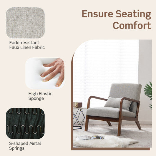 Modern Accent Chair with Rubber Wood Frame and Lumbar Pillow-Beige LuxuryLifeWay Online Store
