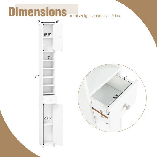 Freestanding Slim Bathroom Cabinet with Drawer and Adjustable Shelves-White LuxuryLifeWay Online Store