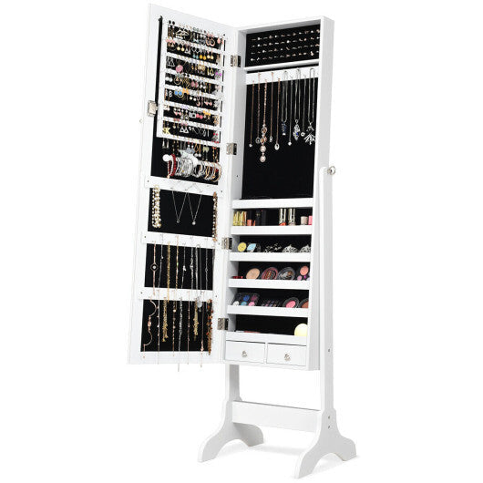 Lockable Mirrored Jewelry Cabinet Armoire Storage Organizer Box-White LuxuryLifeWay Online Store