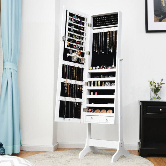 Lockable Mirrored Jewelry Cabinet Armoire Storage Organizer Box-White - Color: White LuxuryLifeWay Online Store