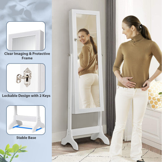 Lockable Mirrored Jewelry Cabinet Armoire Storage Organizer Box-White - Color: White LuxuryLifeWay Online Store