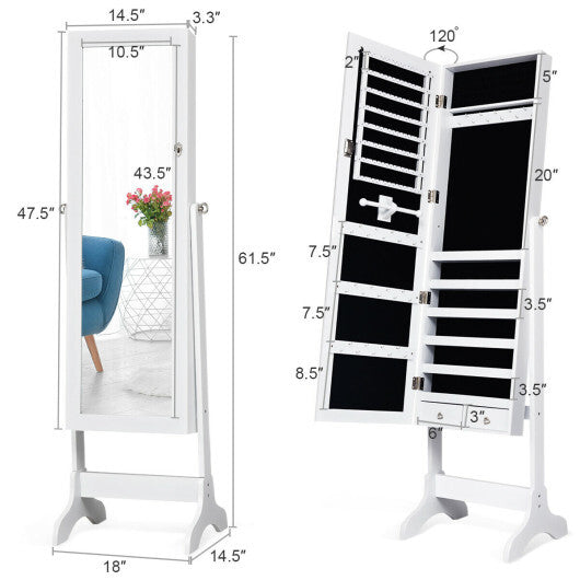 Lockable Mirrored Jewelry Cabinet Armoire Storage Organizer Box-White - Color: White LuxuryLifeWay Online Store
