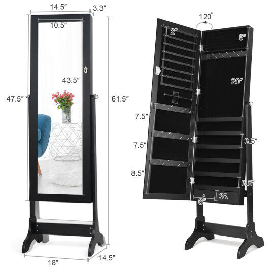 Lockable Mirrored Jewelry Cabinet Armoire Storage Organizer Box-White LuxuryLifeWay Online Store