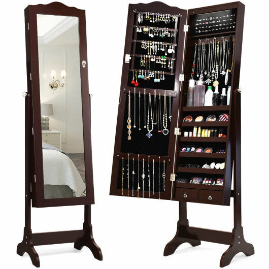 14 LED Jewelry Armoire Cabinet with Full Length Mirror and 4 Tilting Angles-White LuxuryLifeWay Online Store