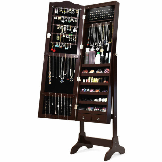14 LED Jewelry Armoire Cabinet with Full Length Mirror and 4 Tilting Angles-White LuxuryLifeWay Online Store