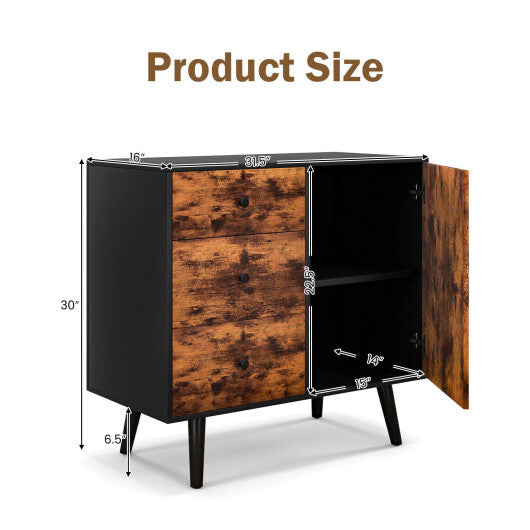 Mid-Century Wood Storage Cabinet with Door and 3 Drawers LuxuryLifeWay Online Store