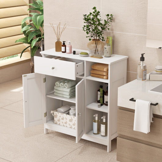 Bathroom Cabinet Floor Cabinet with Drawer and Open Compartments-White LuxuryLifeWay Online Store