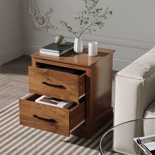 Wood Compact Floor Nightstand with Storage Drawers-Dark Gray LuxuryLifeWay Online Store