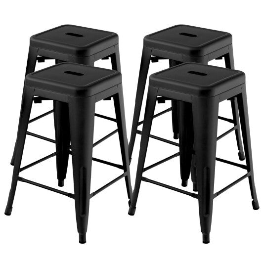 24 Inch Set of 4 Tolix Style Counter Height Barstool Stackable Chair-Black LuxuryLifeWay Online Store