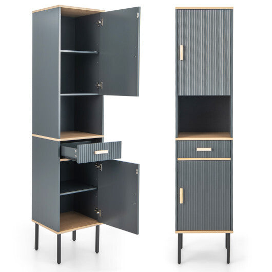 Free-Standing Bathroom Cabinet Narrow Linen with Doors and Drawer-Gray LuxuryLifeWay Online Store