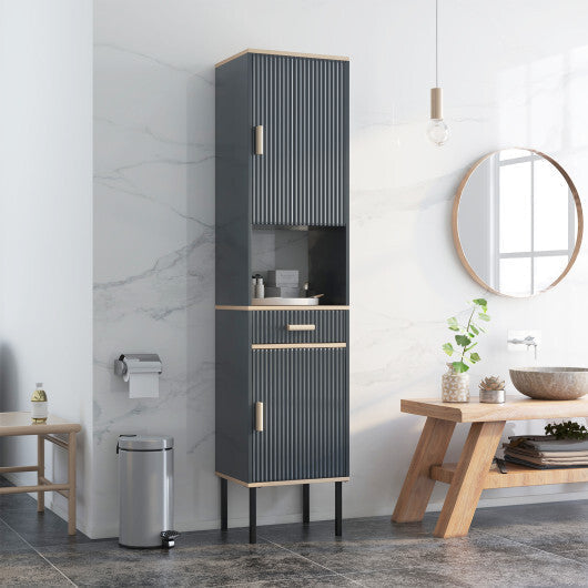 Free-Standing Bathroom Cabinet Narrow Linen with Doors and Drawer-Gray LuxuryLifeWay Online Store