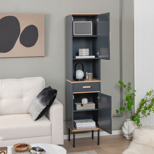 Free-Standing Bathroom Cabinet Narrow Linen with Doors and Drawer-Gray LuxuryLifeWay Online Store