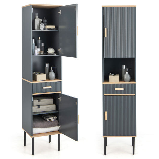 Free-Standing Bathroom Cabinet Narrow Linen with Doors and Drawer-Gray LuxuryLifeWay Online Store