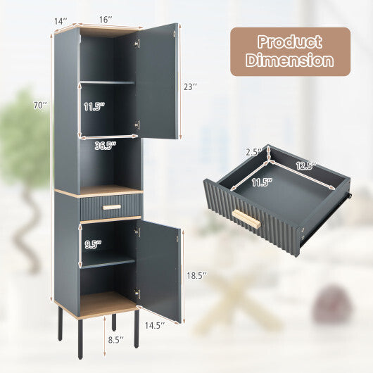 Free-Standing Bathroom Cabinet Narrow Linen with Doors and Drawer-Gray LuxuryLifeWay Online Store