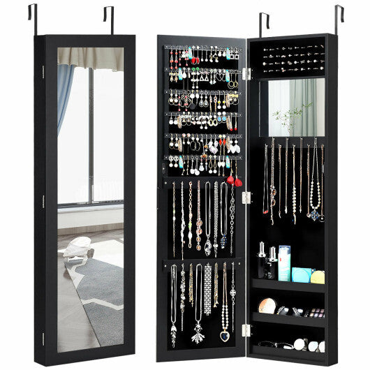 Full Length Mirror Jewelry Cabinet with Ring Slots and Necklace Hooks-Black LuxuryLifeWay Online Store