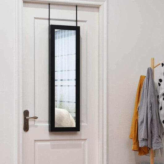 Full Length Mirror Jewelry Cabinet with Ring Slots and Necklace Hooks-Dark Brown - Color: Dark Brown LuxuryLifeWay Online Store