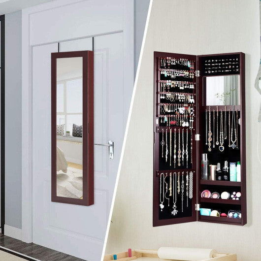 Full Length Mirror Jewelry Cabinet with Ring Slots and Necklace Hooks-Dark Brown - Color: Dark Brown LuxuryLifeWay Online Store