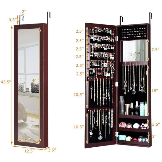Full Length Mirror Jewelry Cabinet with Ring Slots and Necklace Hooks-Dark Brown - Color: Dark Brown LuxuryLifeWay Online Store