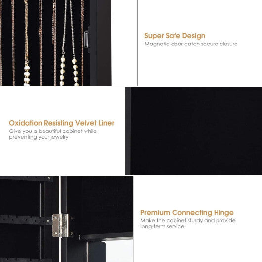 Full Length Mirror Jewelry Cabinet with Ring Slots and Necklace Hooks-Dark Brown - Color: Dark Brown LuxuryLifeWay Online Store