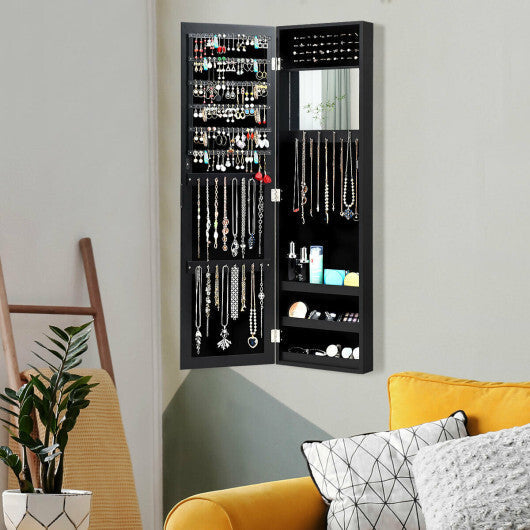 Full Length Mirror Jewelry Cabinet with Ring Slots and Necklace Hooks-Black LuxuryLifeWay Online Store