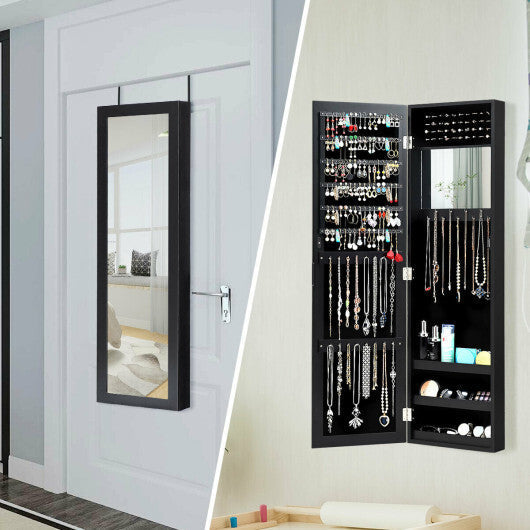 Full Length Mirror Jewelry Cabinet with Ring Slots and Necklace Hooks-Black LuxuryLifeWay Online Store