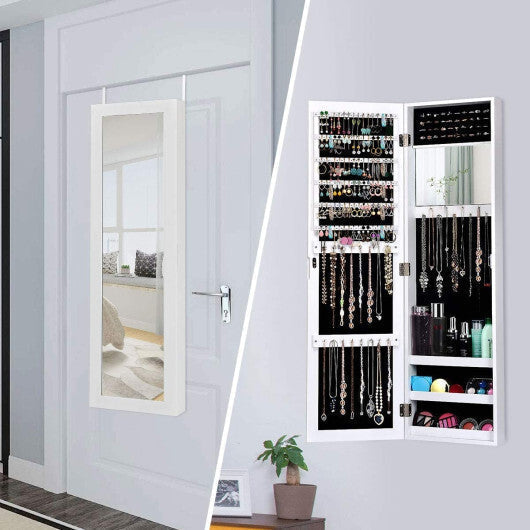 Full Length Mirror Jewelry Cabinet with Ring Slots and Necklace Hooks-Black LuxuryLifeWay Online Store