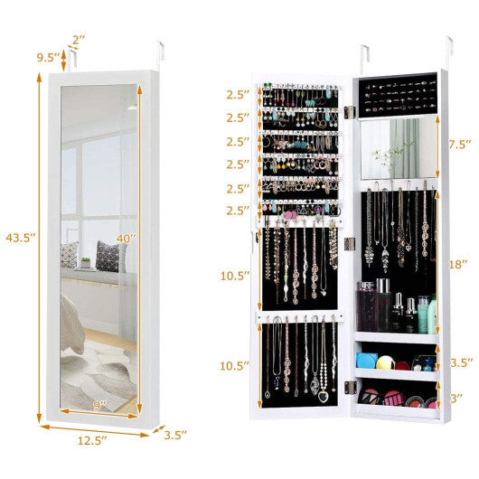 Full Length Mirror Jewelry Cabinet with Ring Slots and Necklace Hooks-Black LuxuryLifeWay Online Store