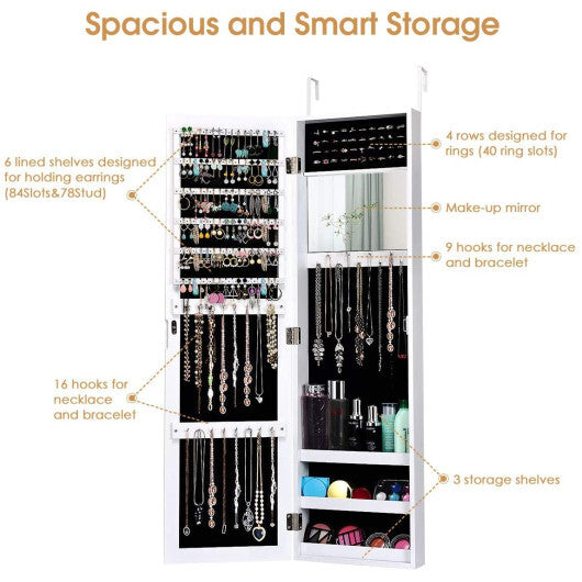 Full Length Mirror Jewelry Cabinet with Ring Slots and Necklace Hooks-Black LuxuryLifeWay Online Store