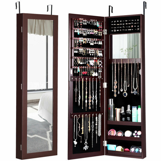 Full Length Mirror Jewelry Cabinet with Ring Slots and Necklace Hooks-Black LuxuryLifeWay Online Store