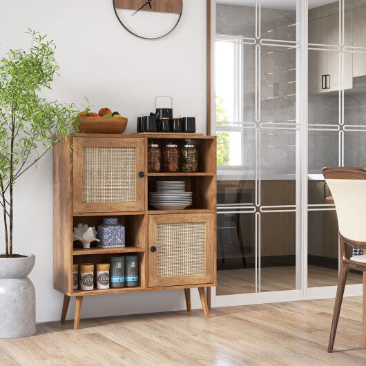 Rattan Buffet Cabinet with 2 Doors and 2 Cubbies-Natural LuxuryLifeWay Online Store